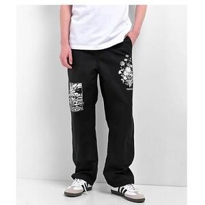 Obey Black Carpenter Skater Graphic Y2K Patches Streetwear Urban Grunge Pants 29